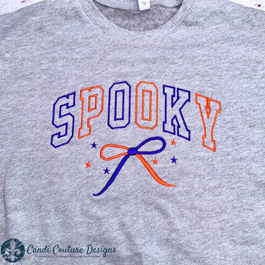 Coquette - Style Spooky Bow Sweatshirt | Feminine Halloween Embroidered Sweater - Candicouturedesigns