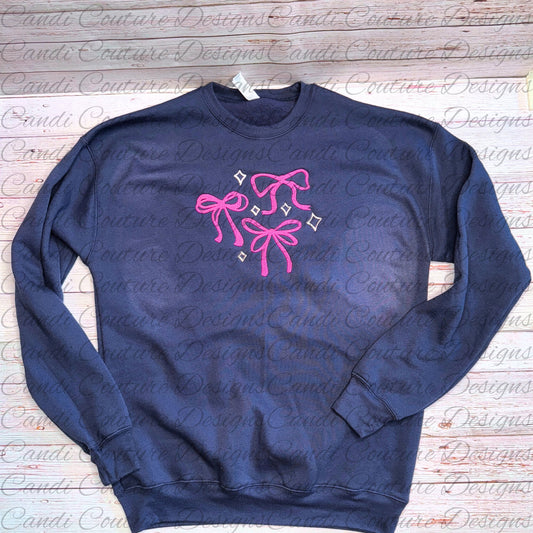 Coquette - Style Sweatshirt with Embroidered Bows and Stars | Feminine and Cute Fashion - Candicouturedesigns