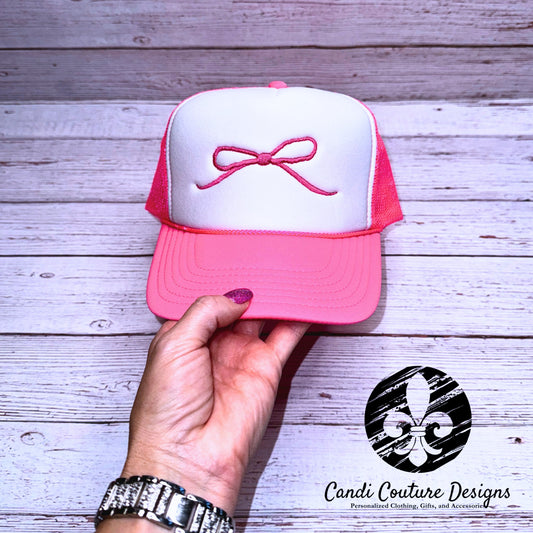 Coquette - Style Trucker Hat with Embroidered Bow | Feminine Fashion Cap for Women - Candicouturedesigns