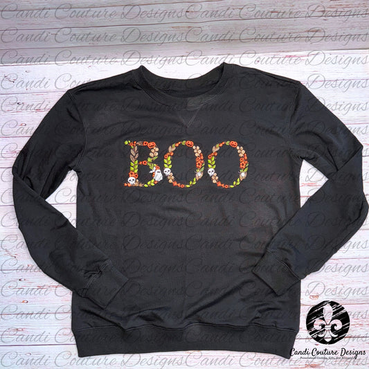 Custom Halloween "BOO" Sweatshirt | Spooky Word Embroidered Sweatshirt - Candicouturedesigns