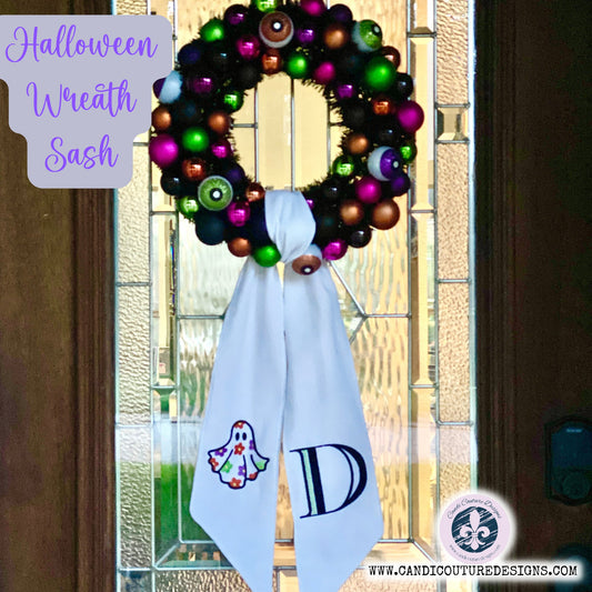 Custom Halloween Monogram Wreath Sash | Personalized Front Door Decor - Candicouturedesigns