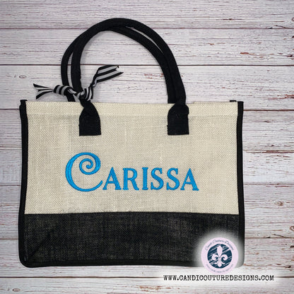 Custom Monogrammed Burlap Tote Bags | Beach, Graduation, Bridesmaids, Bridal Gifts | Personalized Jute Carryalls - Candicouturedesigns