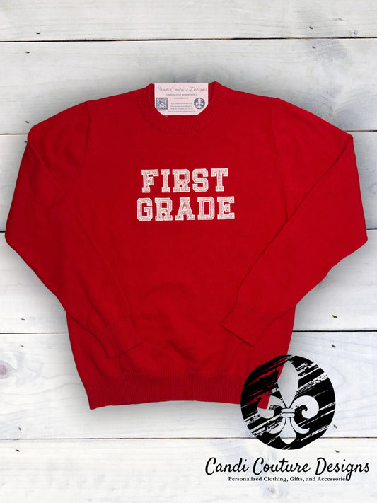 Custom School Grade Embroidered Sweater | Available in Any Grade and Multiple Colors - Candicouturedesigns