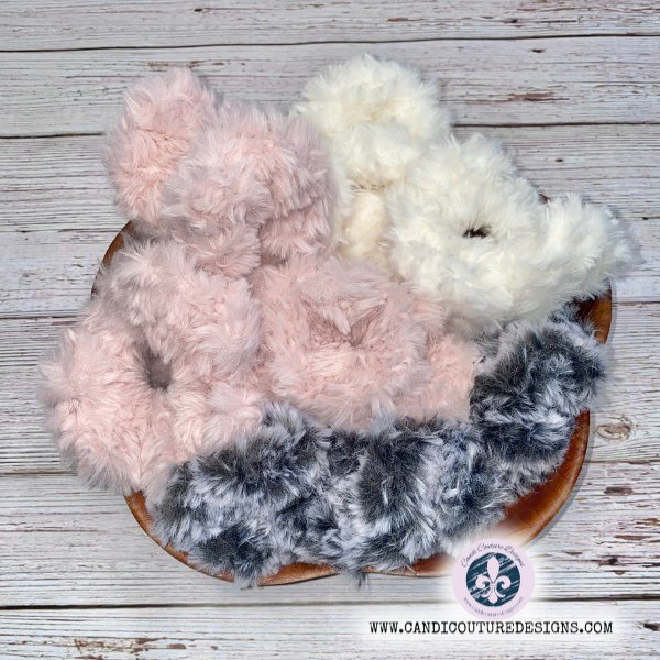 Faux Fur Fuzzy Scrunchies - Plush Soft Hair Ties, Fluffy Retro Hair Accessories - Candicouturedesigns