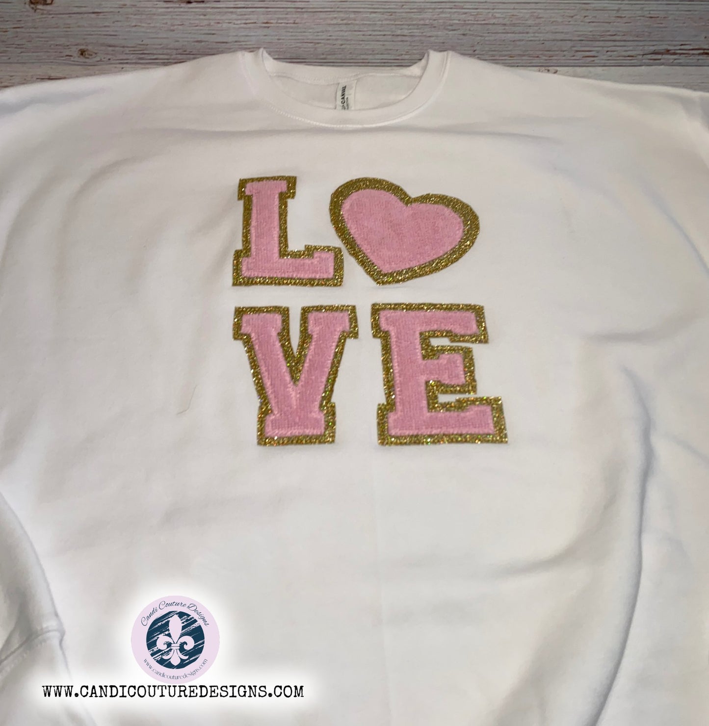 Love Sweatshirt in Faux Chenille Letters | Cozy Custom Apparel - Candicouturedesigns