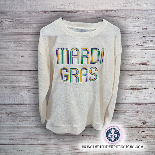 Mardi Gras Fuzzy Sherpa Pullover | Warm & Festive Sweatshirt - Candicouturedesigns