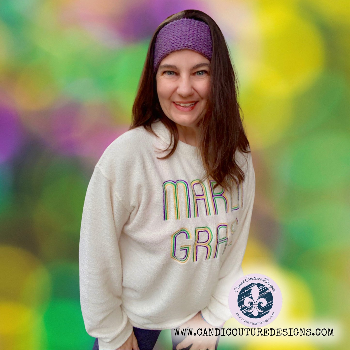 Mardi Gras Fuzzy Sherpa Pullover | Warm & Festive Sweatshirt - Candicouturedesigns