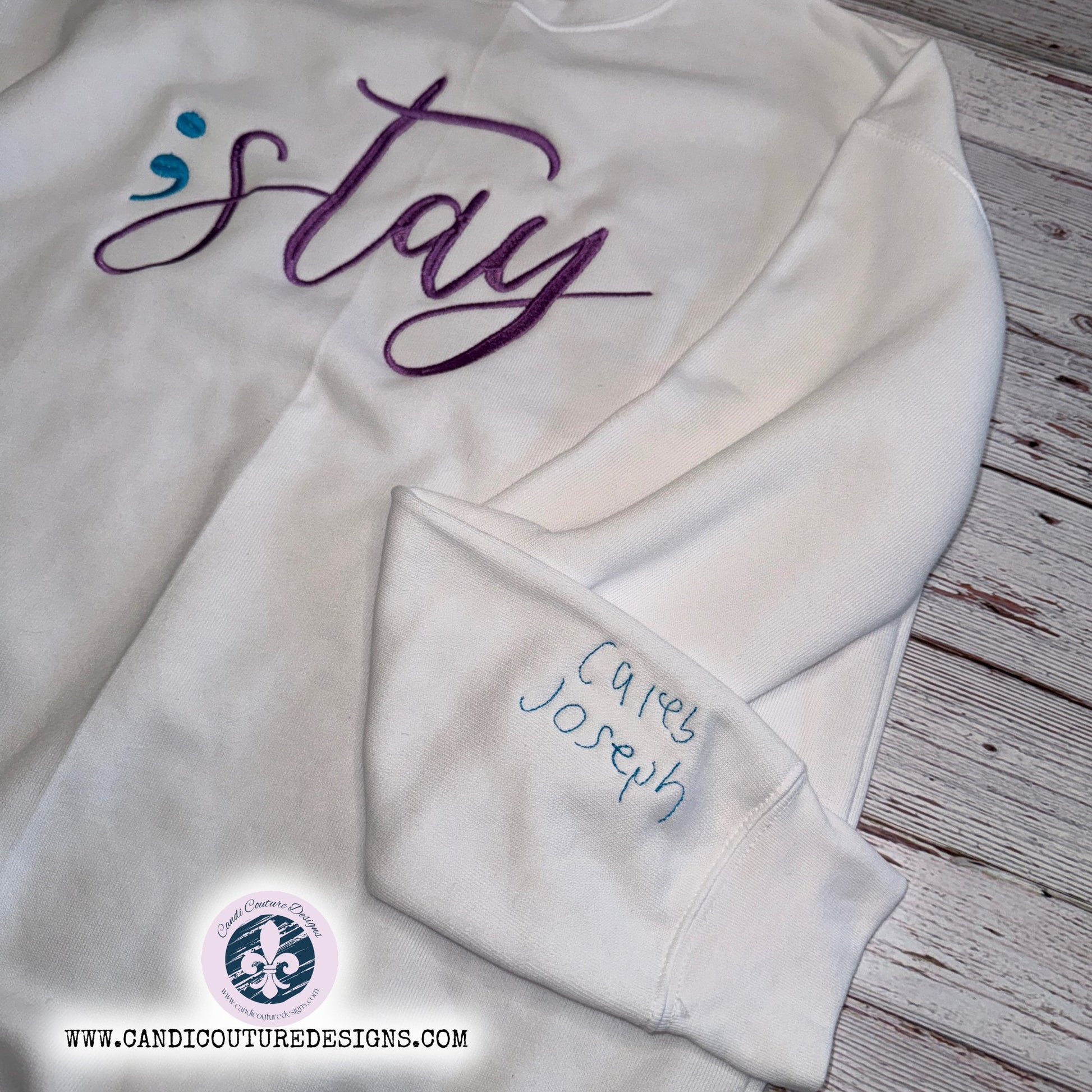 Stay with Semi Colon Butterfly Sweatshirt | Personalized Memorial Apparel - Candicouturedesigns