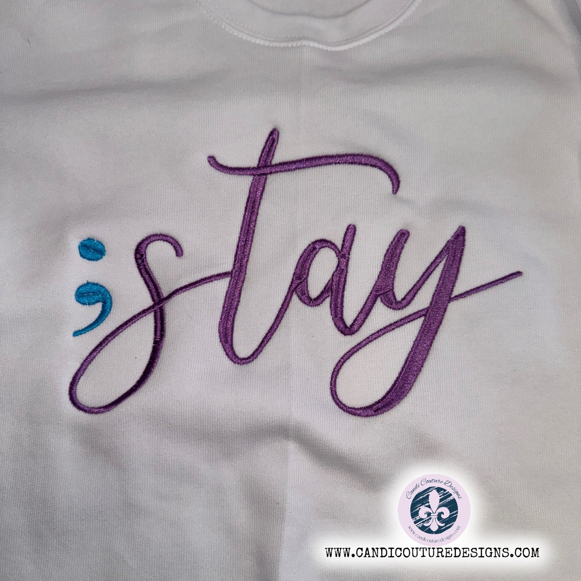 Stay with Semi Colon Butterfly Sweatshirt | Personalized Memorial Apparel - Candicouturedesigns